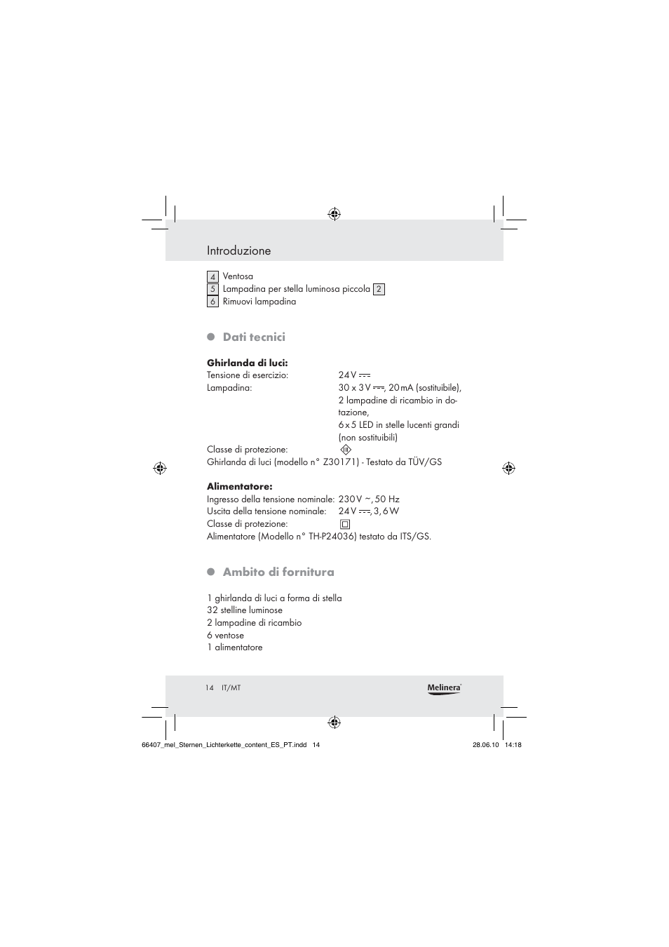 Introduzione, Dati tecnici, Ambito di fornitura | Melinera Z30171 User Manual | Page 12 / 41