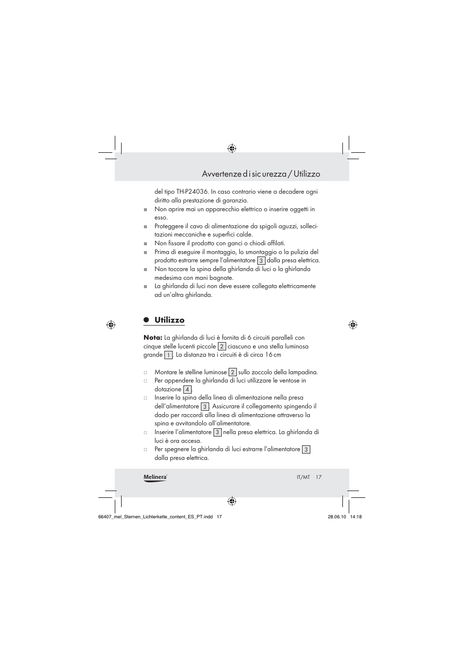 Avvertenze d i sic urezza / utilizzo, Utilizzo | Melinera Z30171 User Manual | Page 15 / 41