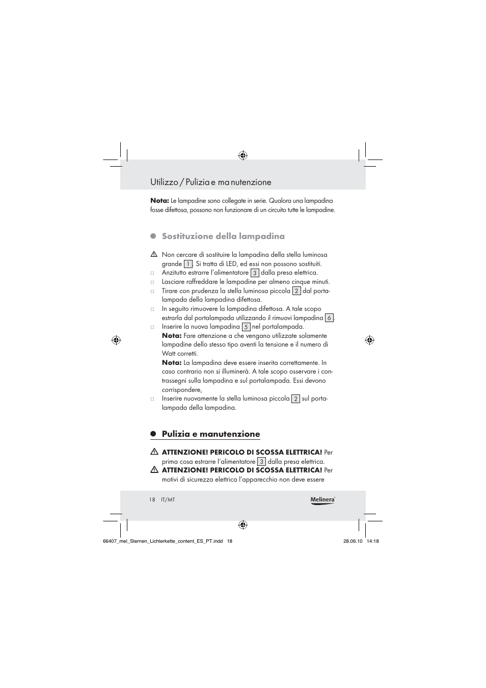 Utilizzo / pulizia e ma nutenzione, Sostituzione della lampadina, Pulizia e manutenzione | Melinera Z30171 User Manual | Page 16 / 41