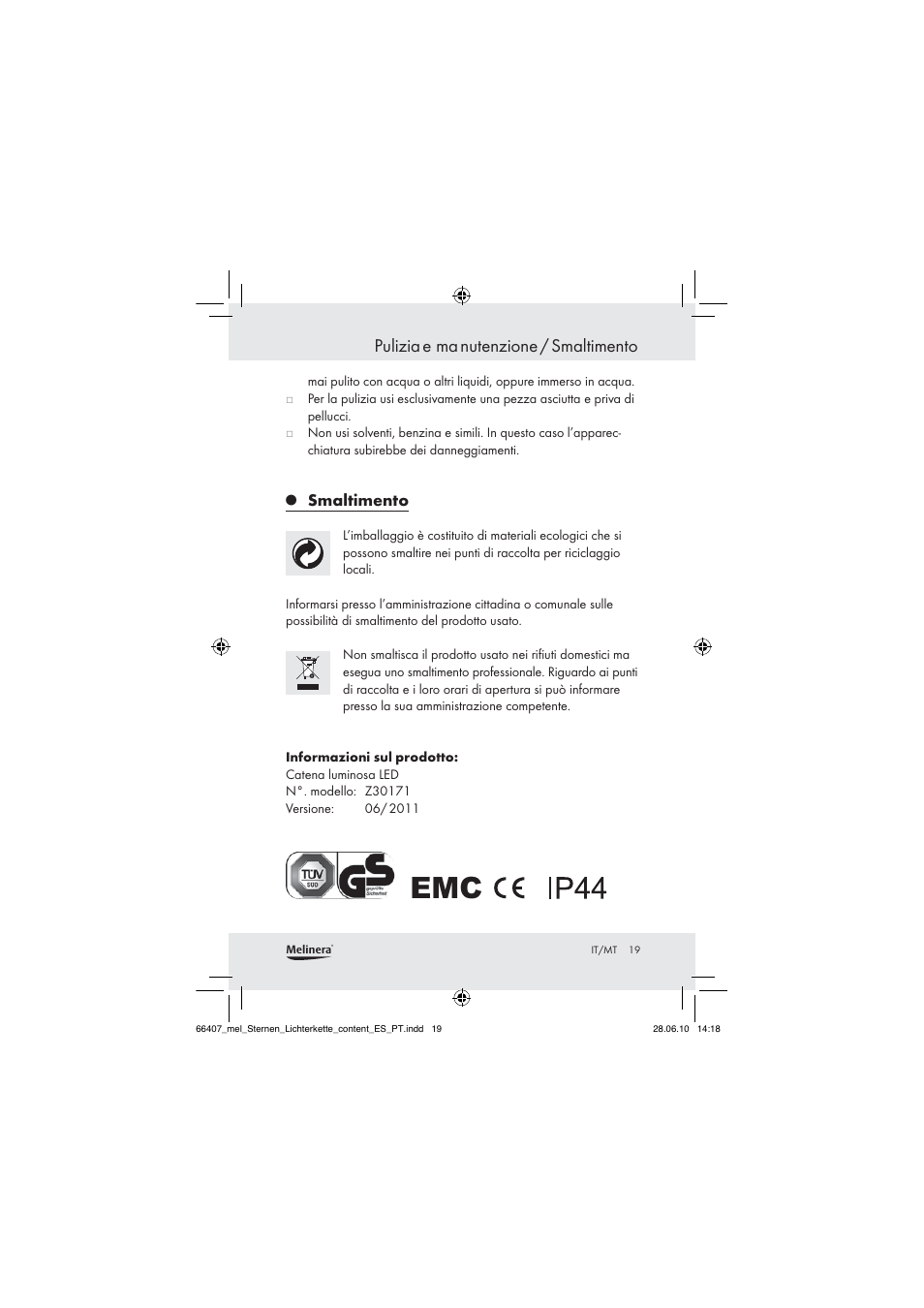 Pulizia e ma nutenzione / smaltimento | Melinera Z30171 User Manual | Page 17 / 41