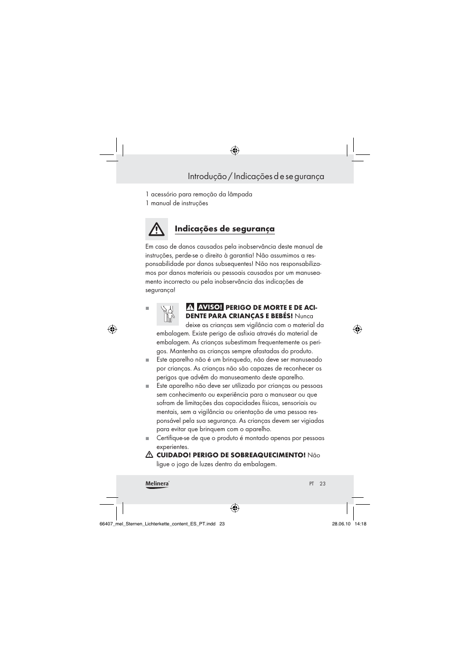 Introdução / indicações d e se gurança, Indicações de segurança | Melinera Z30171 User Manual | Page 21 / 41
