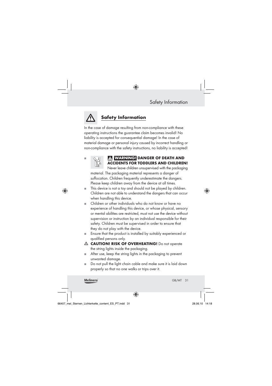 Safety information | Melinera Z30171 User Manual | Page 29 / 41
