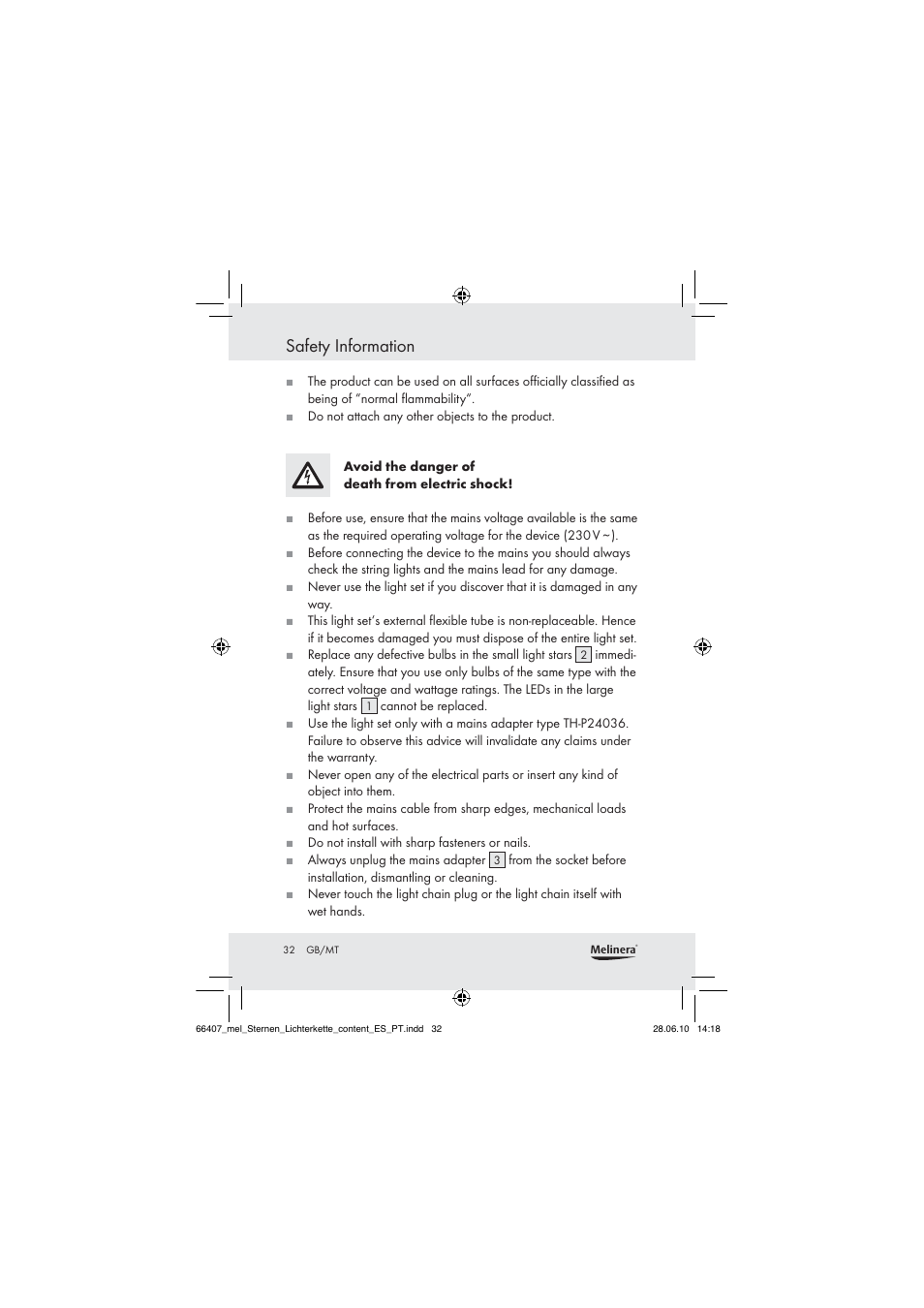 Safety information | Melinera Z30171 User Manual | Page 30 / 41