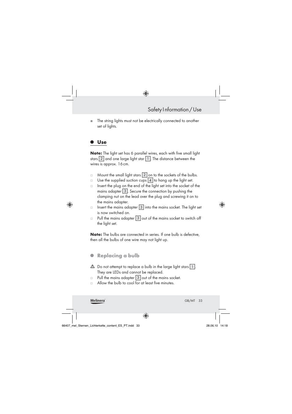 Safety i nformation / use, Replacing a bulb | Melinera Z30171 User Manual | Page 31 / 41