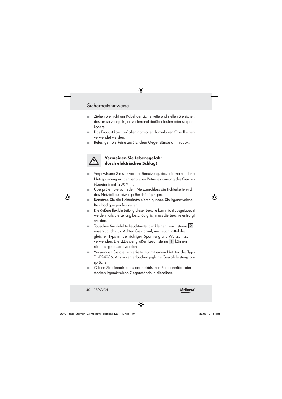 Sicherheitshinweise | Melinera Z30171 User Manual | Page 38 / 41