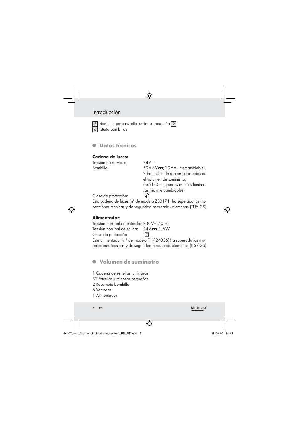 Introducción, Datos técnicos, Volumen de suministro | Melinera Z30171 User Manual | Page 4 / 41
