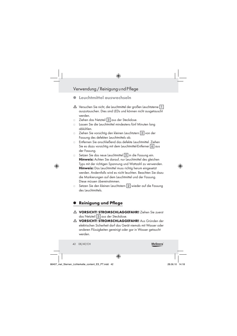 Verwendung / reinigung u nd p flege, Leuchtmittel auswechseln, Reinigung und pﬂege | Melinera Z30171 User Manual | Page 40 / 41