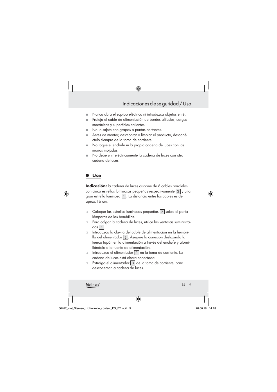 Indicaciones d e se guridad / uso | Melinera Z30171 User Manual | Page 7 / 41