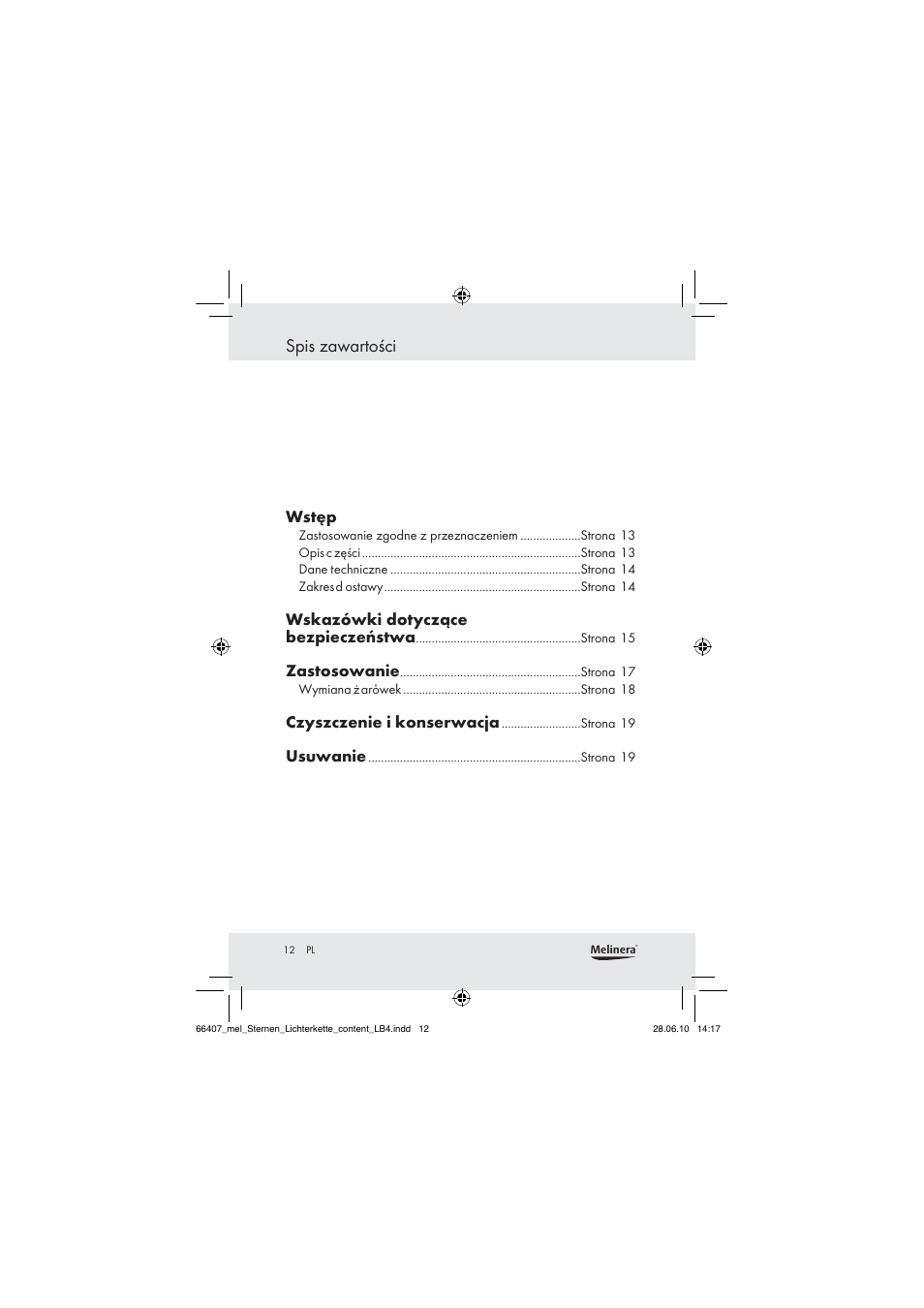 Spis zawartości | Melinera Z30171 User Manual | Page 10 / 60