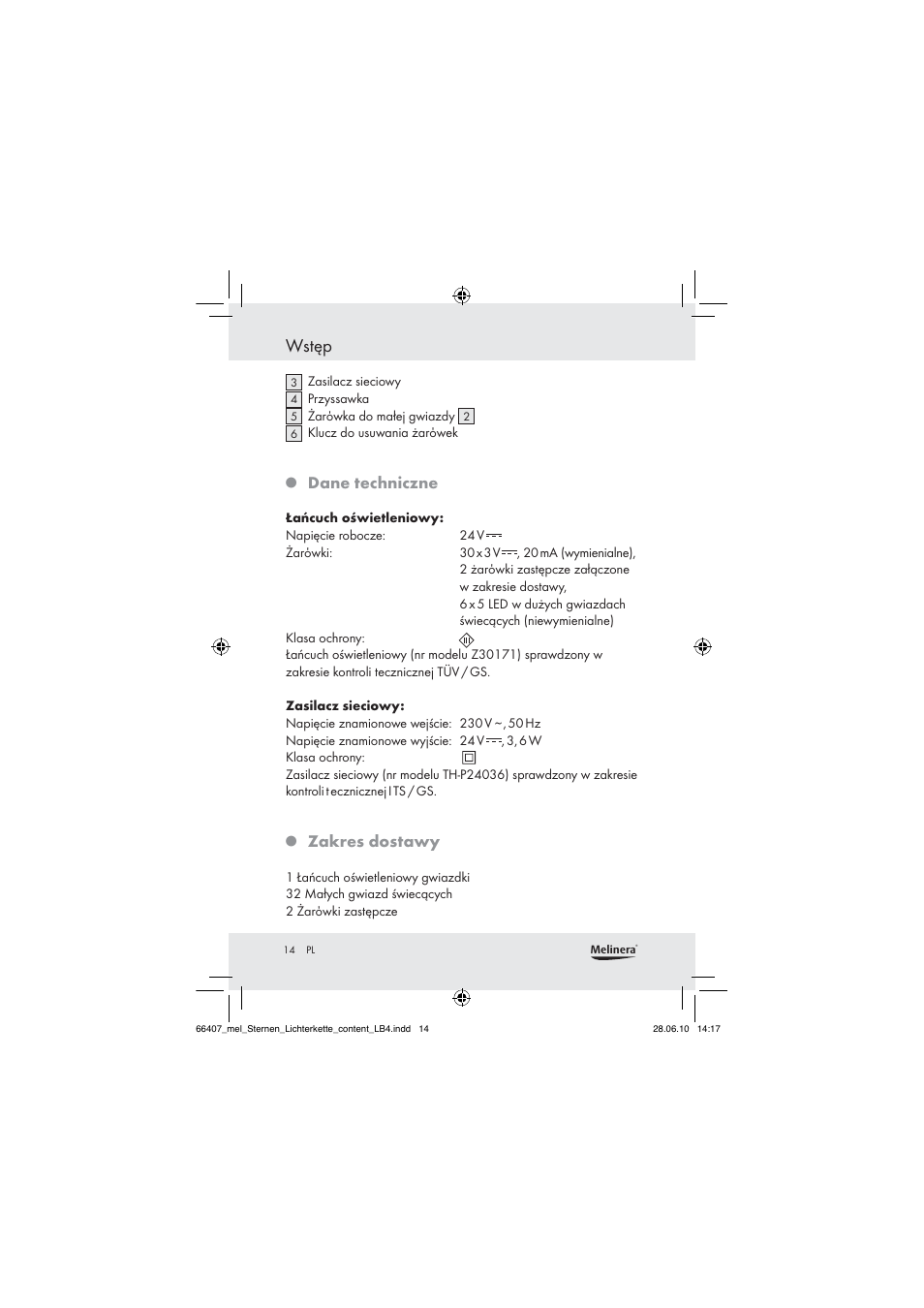 Wstęp, Dane techniczne, Zakres dostawy | Melinera Z30171 User Manual | Page 12 / 60