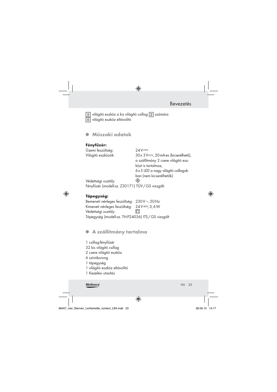 Bevezetés, Műszaki adatok, A szállítmány tartalma | Melinera Z30171 User Manual | Page 21 / 60