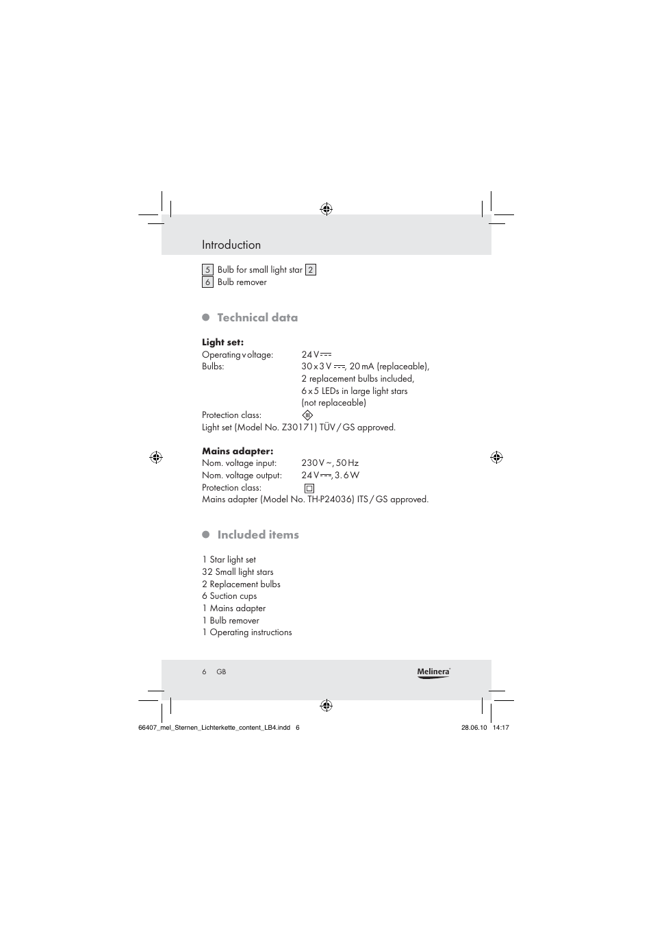 Introduction, Technical data, Included items | Melinera Z30171 User Manual | Page 4 / 60