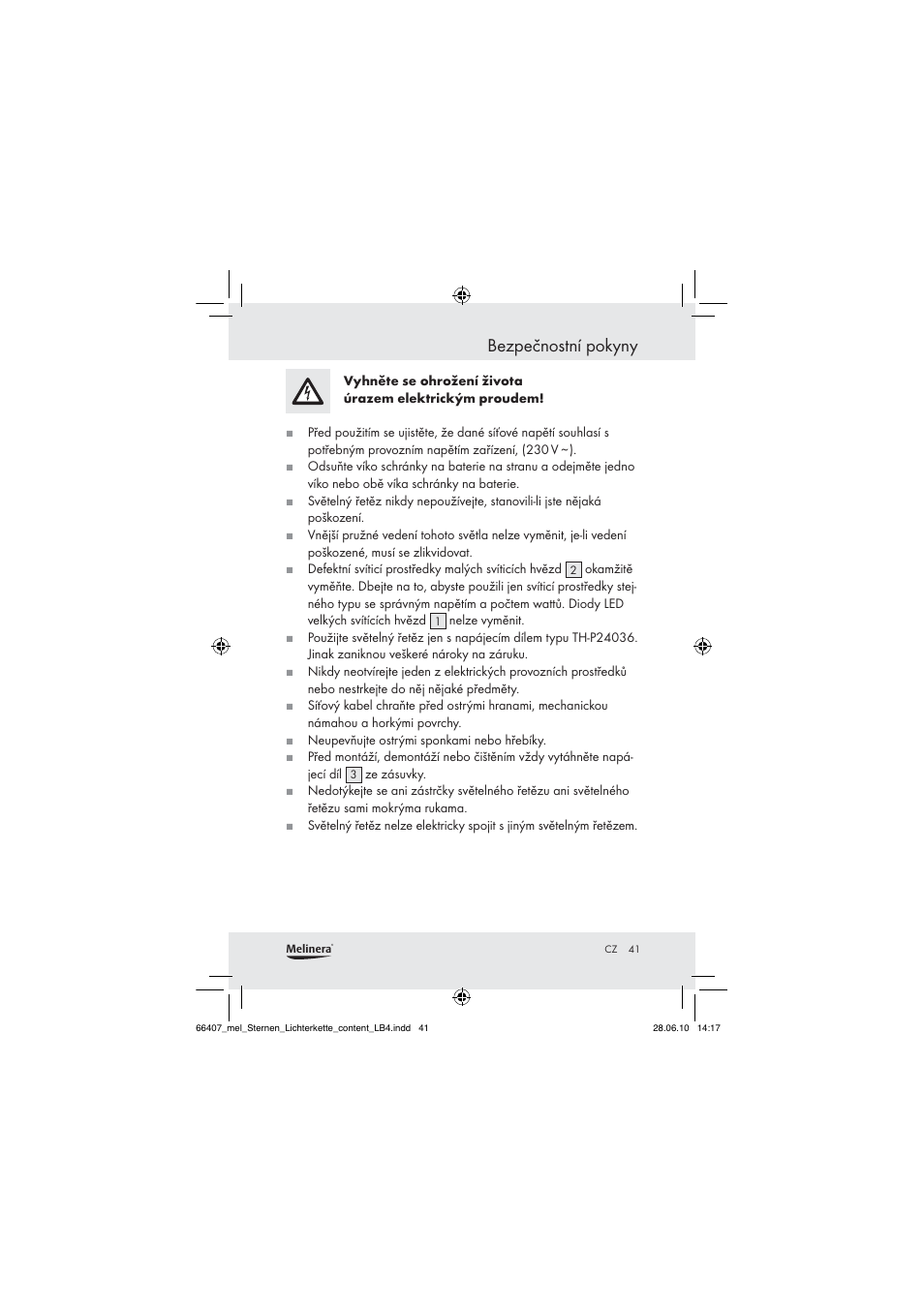 Bezpečnostní pokyny | Melinera Z30171 User Manual | Page 41 / 60