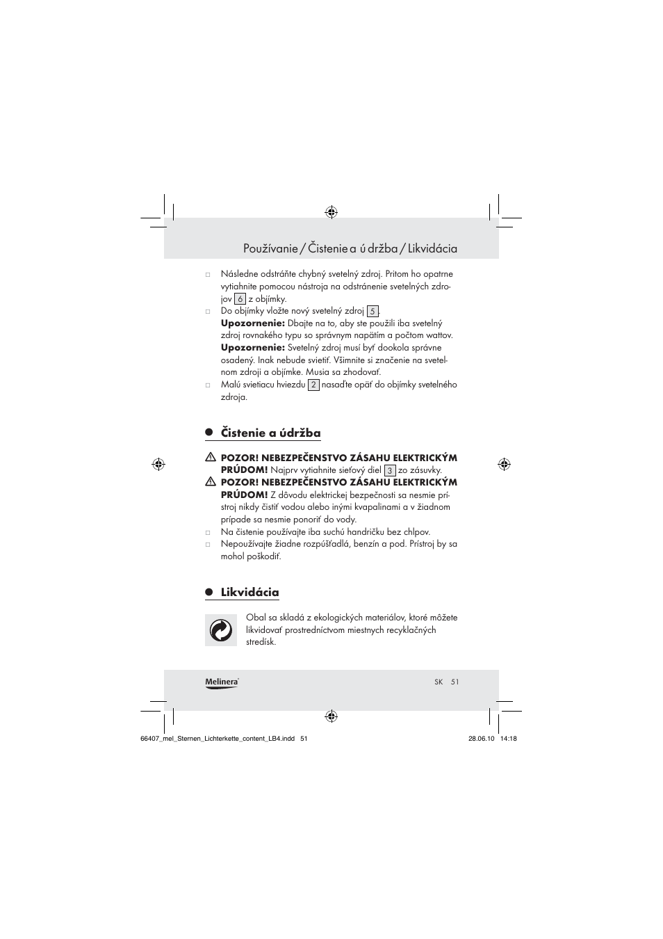 Používanie / čistenie a ú držba / likvidácia, Čistenie a údržba, Likvidácia | Melinera Z30171 User Manual | Page 51 / 60