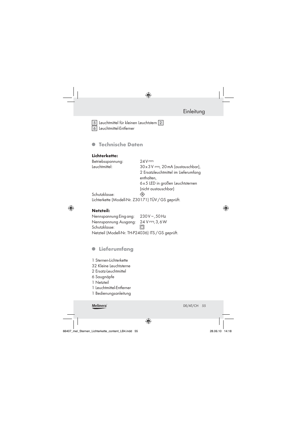 Einleitung, Technische daten, Lieferumfang | Melinera Z30171 User Manual | Page 55 / 60