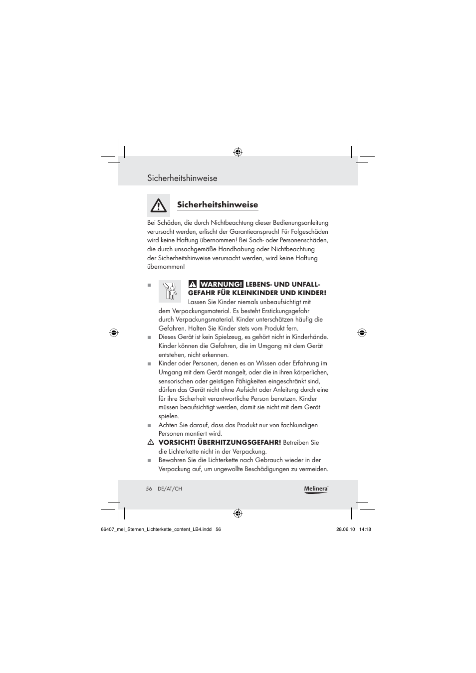 Sicherheitshinweise | Melinera Z30171 User Manual | Page 56 / 60