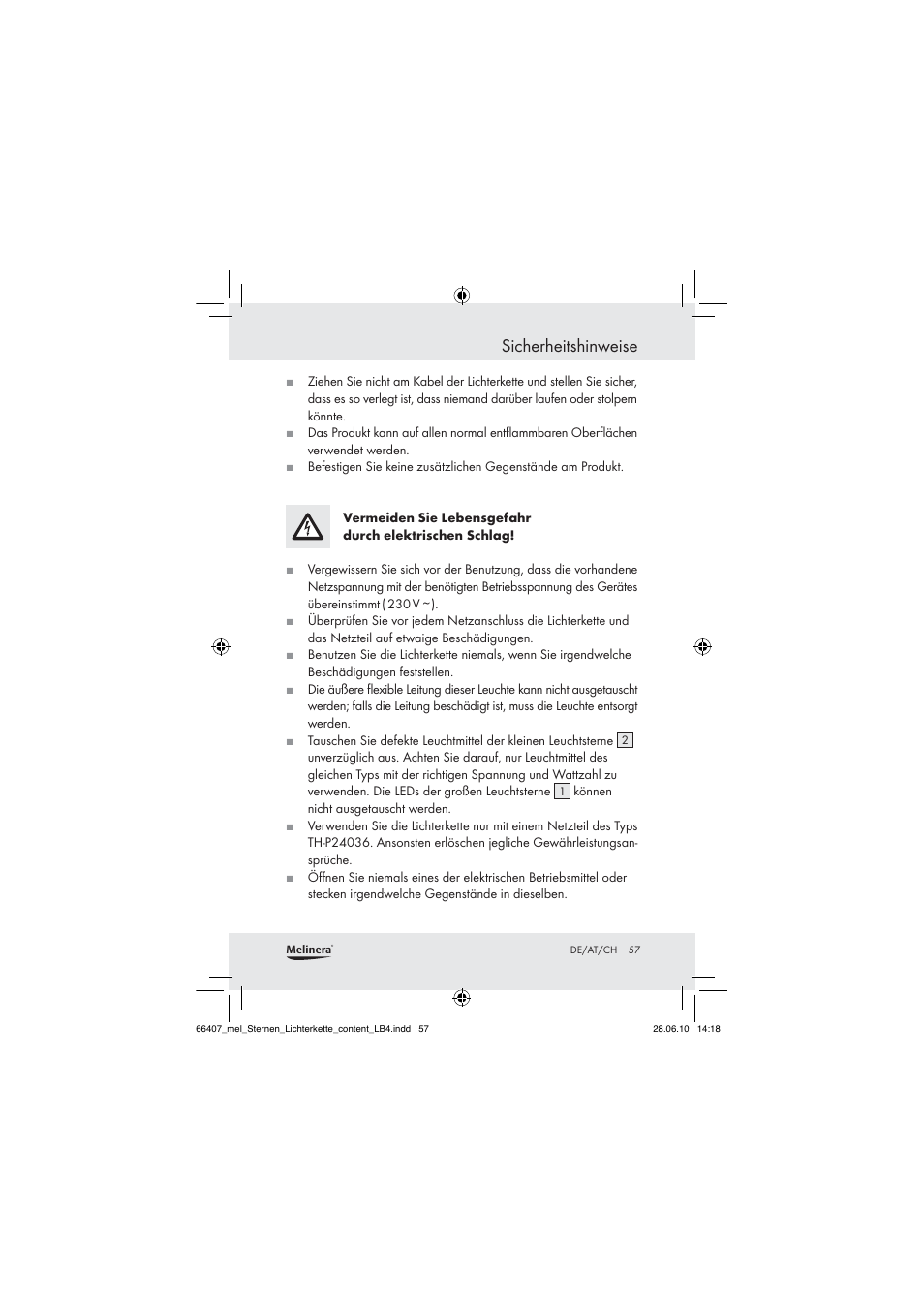 Sicherheitshinweise | Melinera Z30171 User Manual | Page 57 / 60