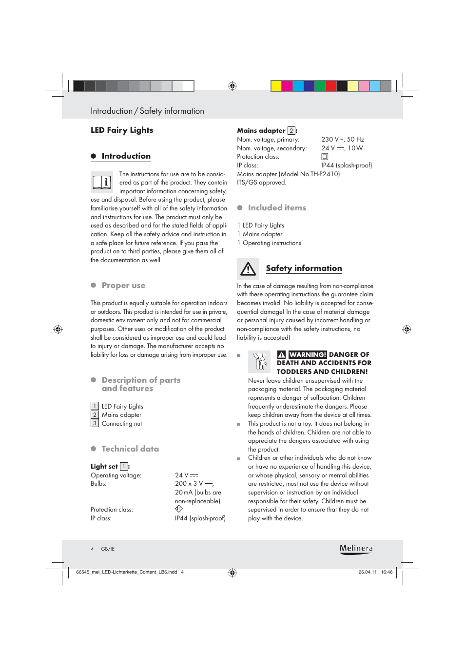 Introduction / safety information | Melinera Z30251-BS User Manual | Page 2 / 4