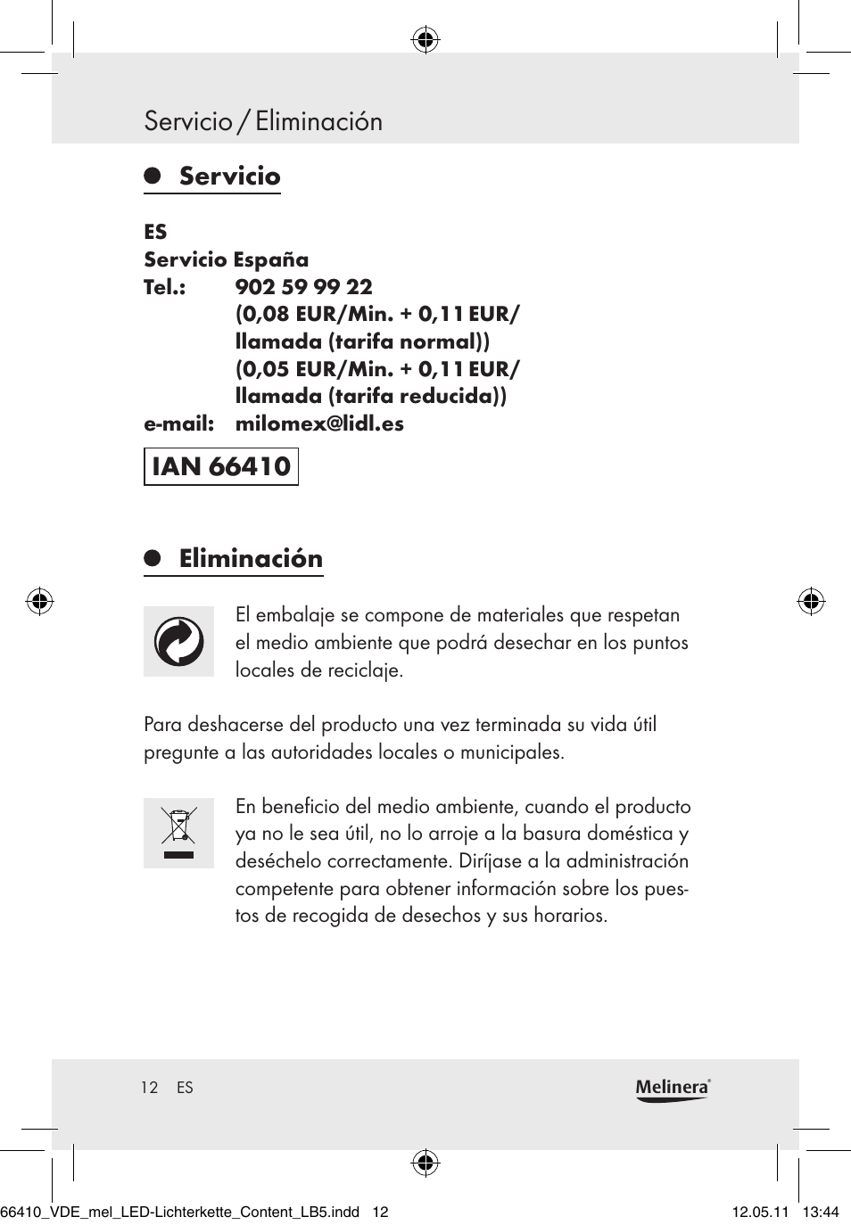 Servicio / eliminación, Servicio, Eliminación | Melinera Z30233A-BS/Z30233B-BS User Manual | Page 10 / 49