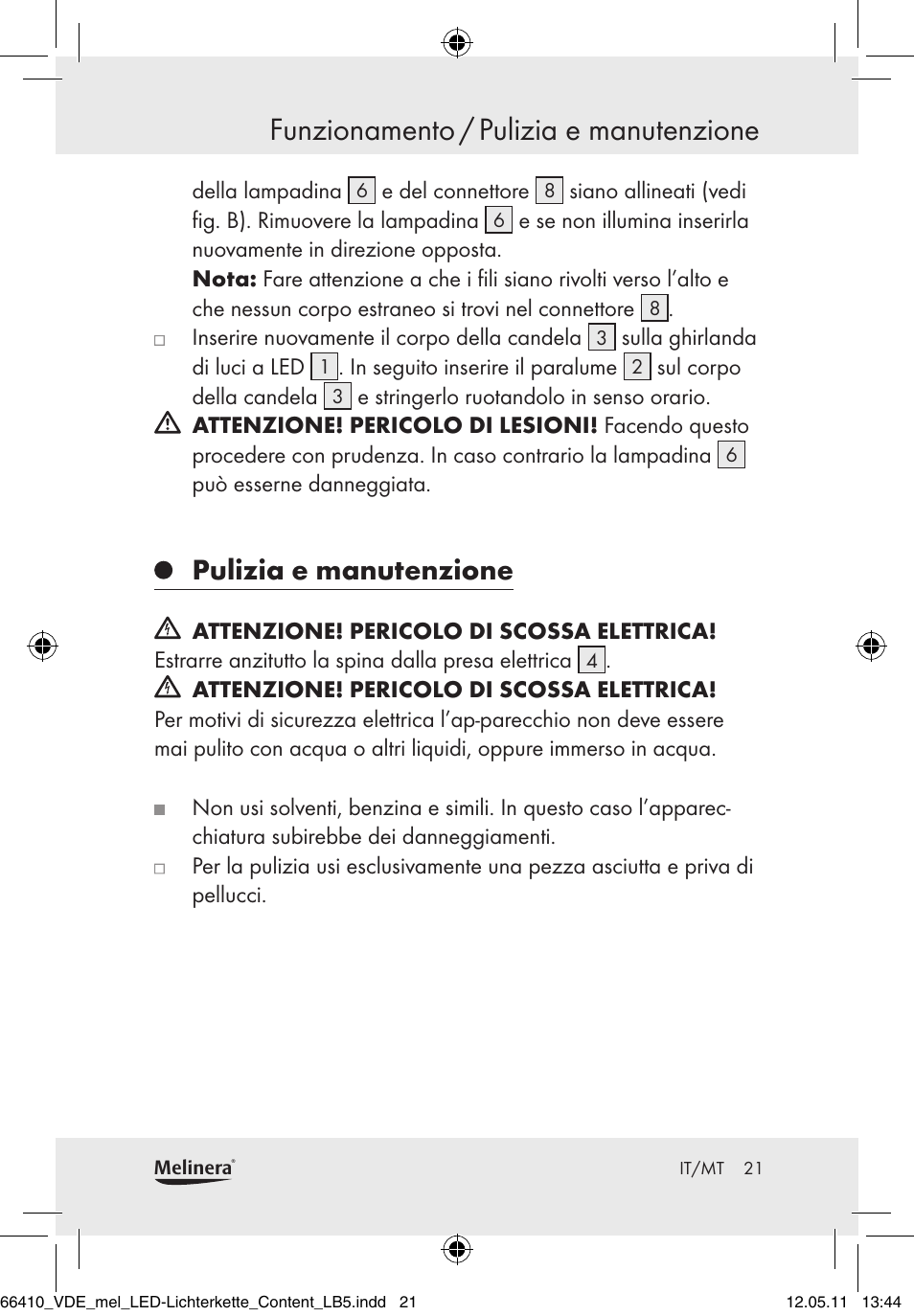 Funzionamento / pulizia e manutenzione, Pulizia e manutenzione | Melinera Z30233A-BS/Z30233B-BS User Manual | Page 19 / 49