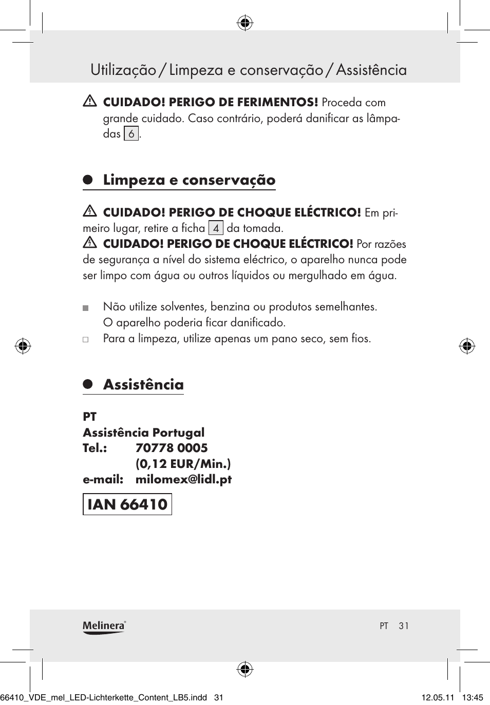 Utilização / limpeza e conservação / assistência, Limpeza e conservação, Assistência | Melinera Z30233A-BS/Z30233B-BS User Manual | Page 29 / 49