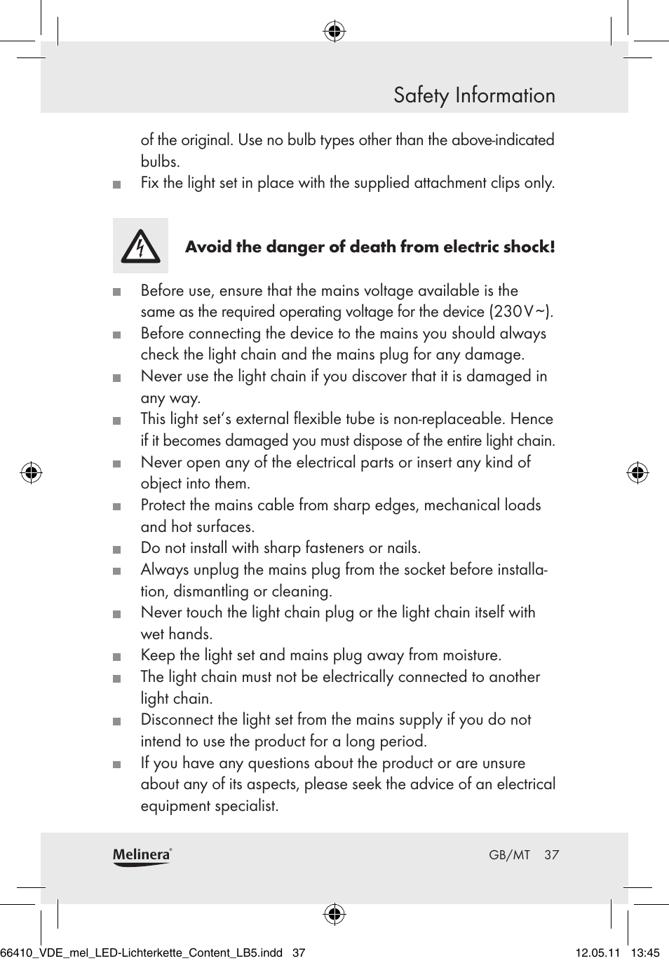 Safety information | Melinera Z30233A-BS/Z30233B-BS User Manual | Page 35 / 49