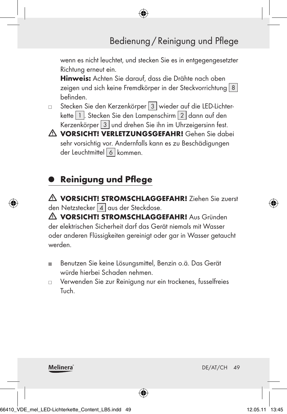Bedienung / reinigung und pflege, Reinigung und pflege | Melinera Z30233A-BS/Z30233B-BS User Manual | Page 47 / 49