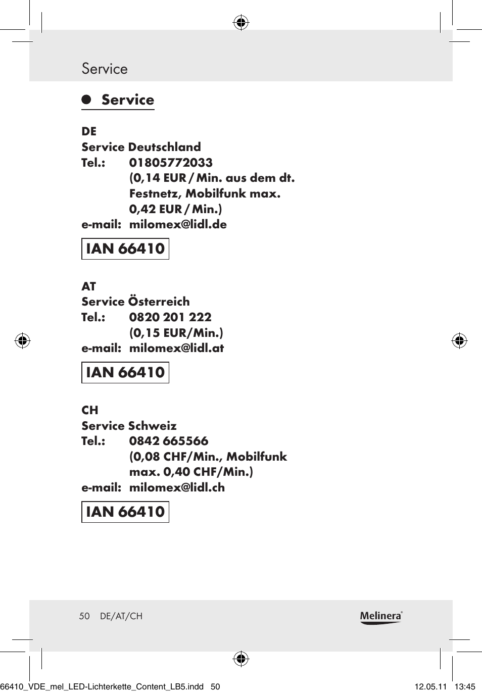 Service | Melinera Z30233A-BS/Z30233B-BS User Manual | Page 48 / 49