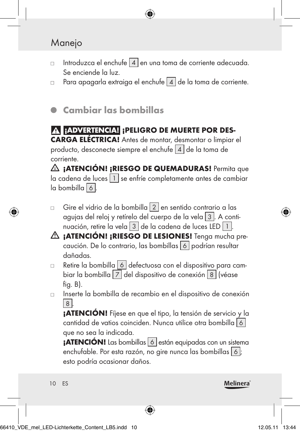 Manejo, Cambiar las bombillas | Melinera Z30233A-BS/Z30233B-BS User Manual | Page 8 / 49