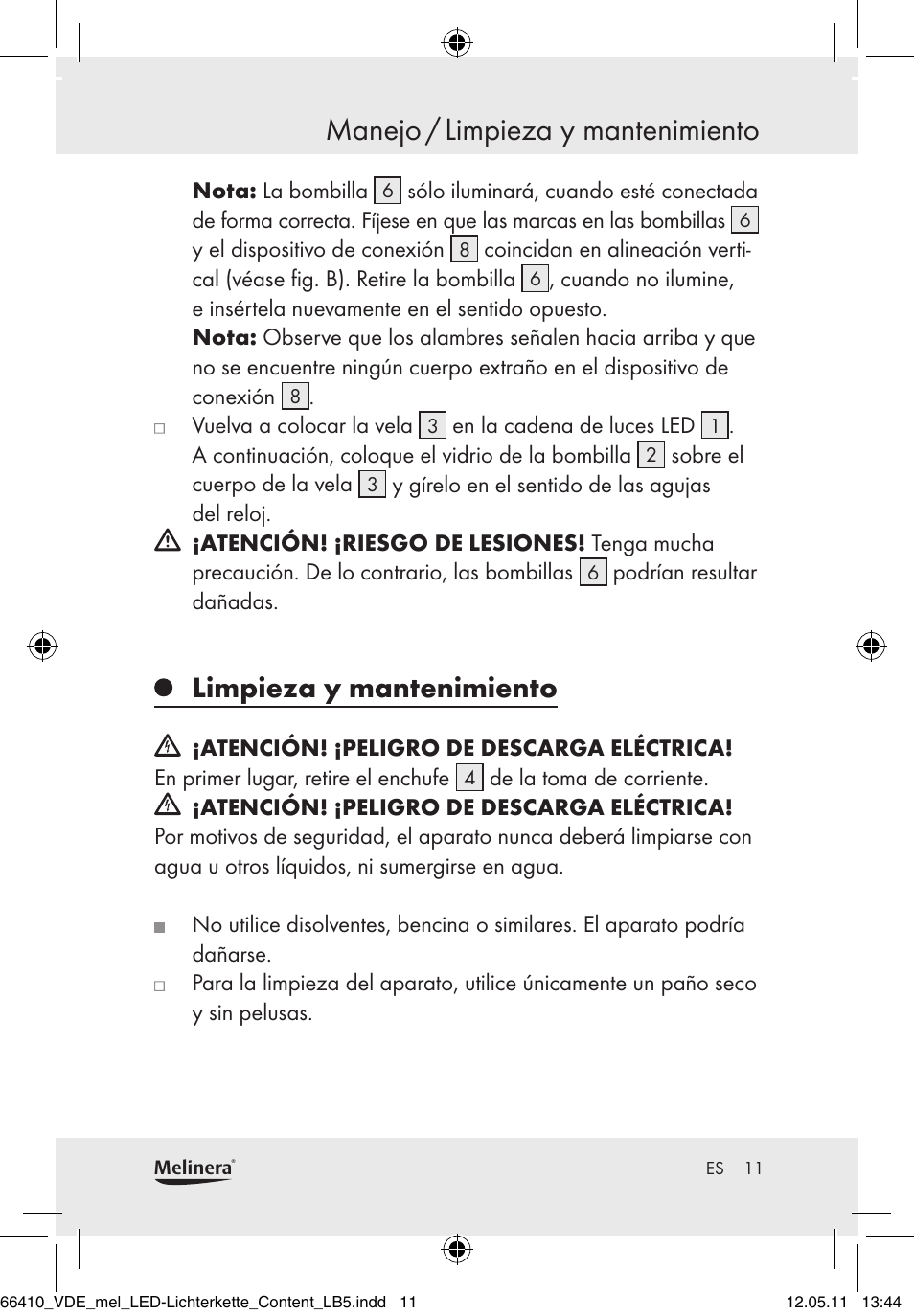 Manejo / limpieza y mantenimiento, Limpieza y mantenimiento | Melinera Z30233A-BS/Z30233B-BS User Manual | Page 9 / 49