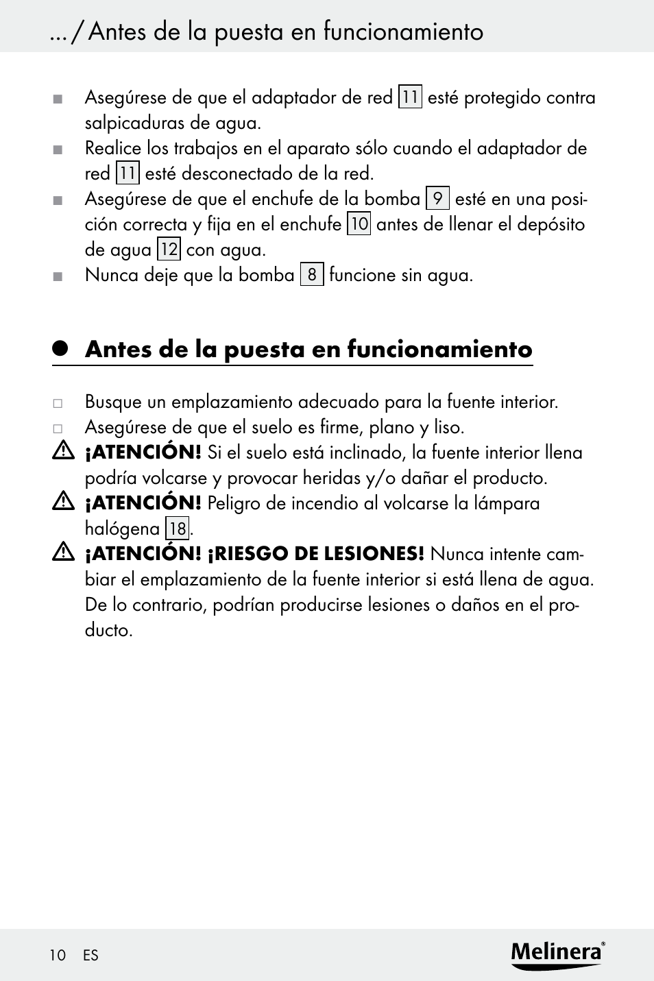 Antes de la puesta en funcionamiento | Melinera Z30094A-D User Manual | Page 10 / 68