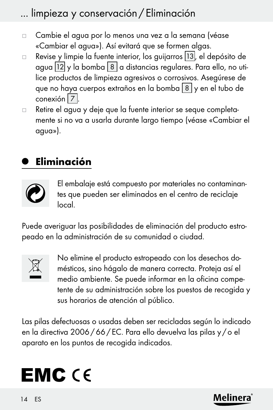 Limpieza y conservación / eliminación, Eliminación | Melinera Z30094A-D User Manual | Page 14 / 68