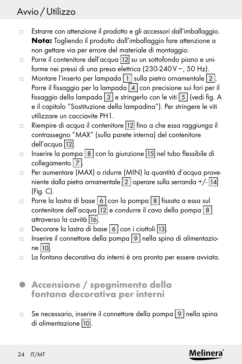 Avvio / utilizzo | Melinera Z30094A-D User Manual | Page 24 / 68