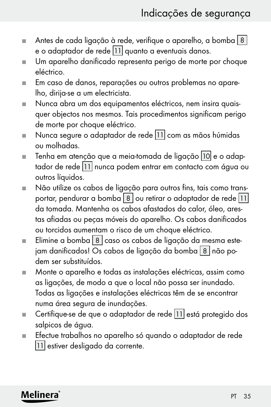 Indicações de segurança | Melinera Z30094A-D User Manual | Page 35 / 68