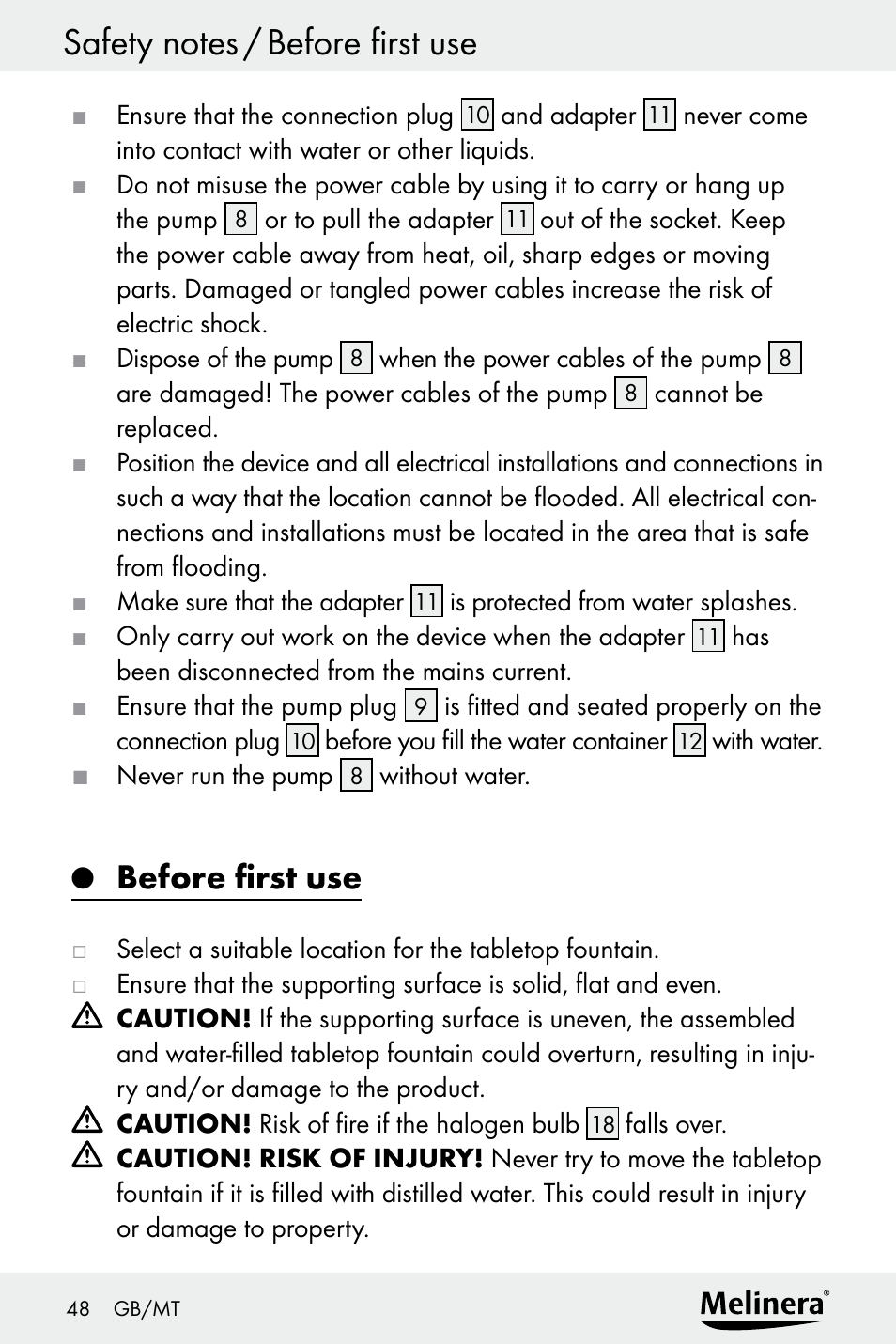 Before first use | Melinera Z30094A-D User Manual | Page 48 / 68