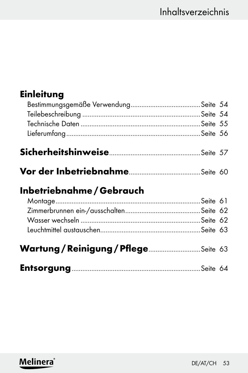 Disposal inhaltsverzeichnis | Melinera Z30094A-D User Manual | Page 53 / 68