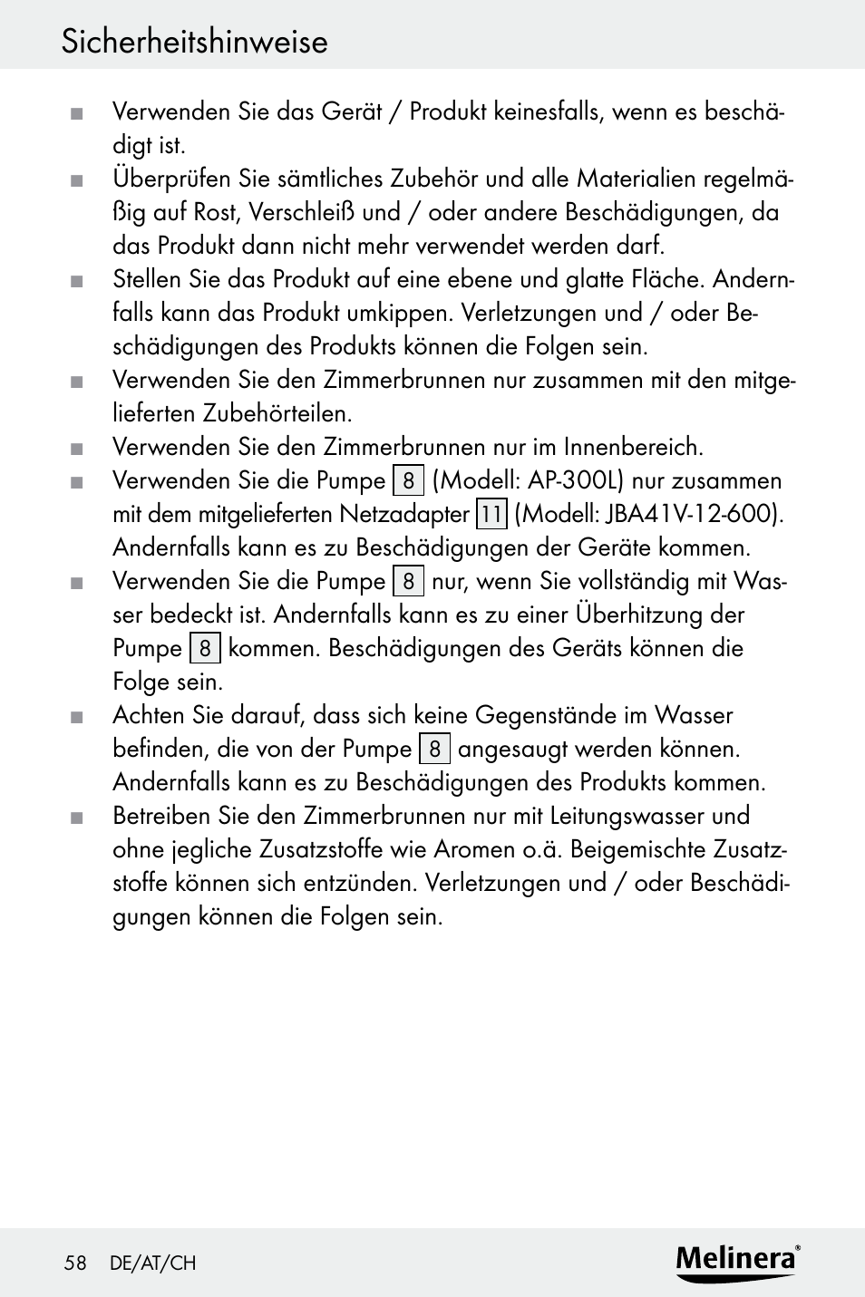 Sicherheitshinweise | Melinera Z30094A-D User Manual | Page 58 / 68