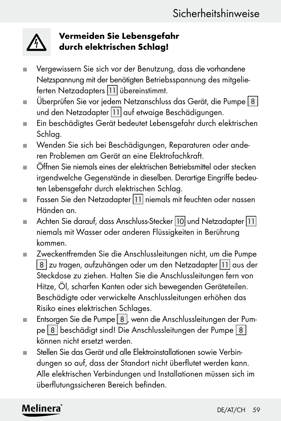 Sicherheitshinweise | Melinera Z30094A-D User Manual | Page 59 / 68