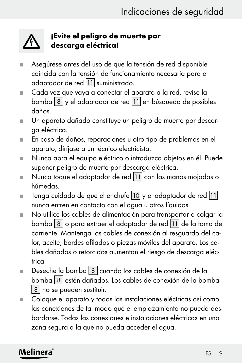 Indicaciones de seguridad | Melinera Z30094A-D User Manual | Page 9 / 68