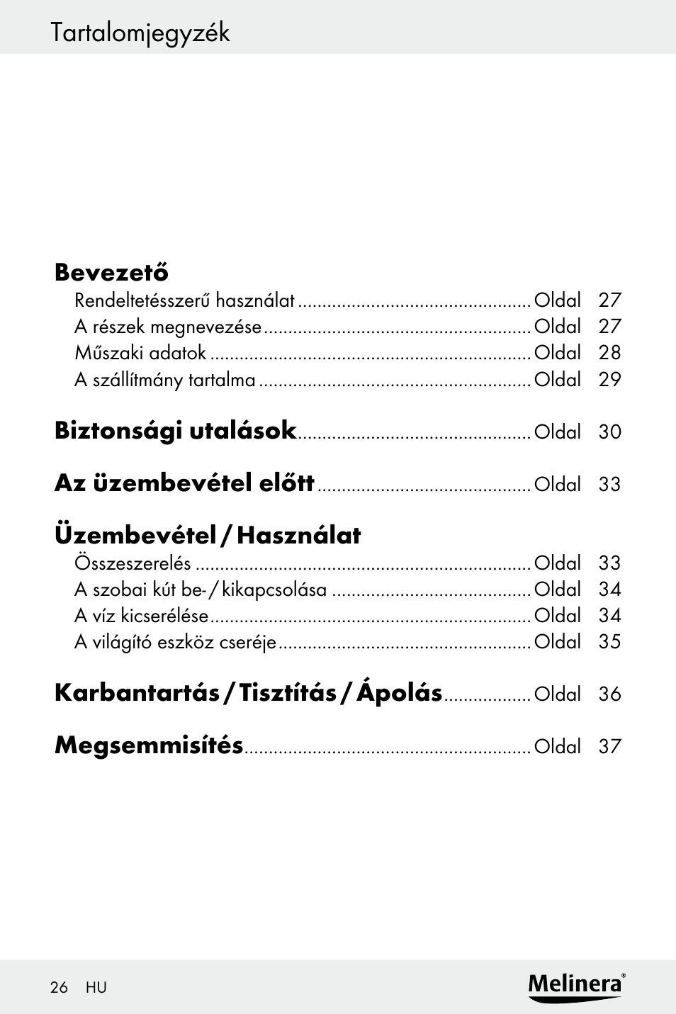 Tartalomjegyzék bevezető | Melinera Z30094A-D User Manual | Page 26 / 88