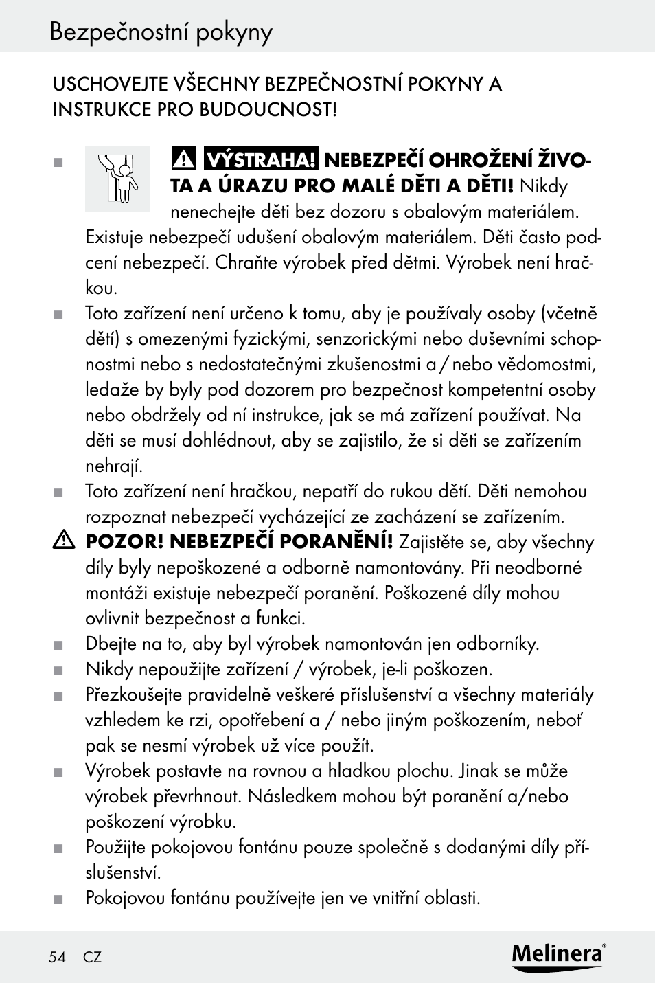 Bezpečnostní pokyny | Melinera Z30094A-D User Manual | Page 54 / 88