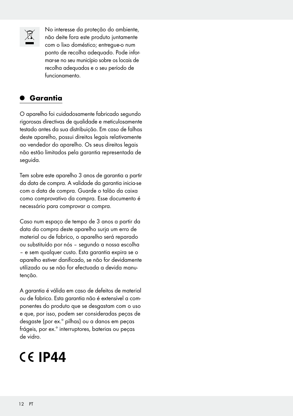 Garantia | Melinera Z31413 User Manual | Page 12 / 19