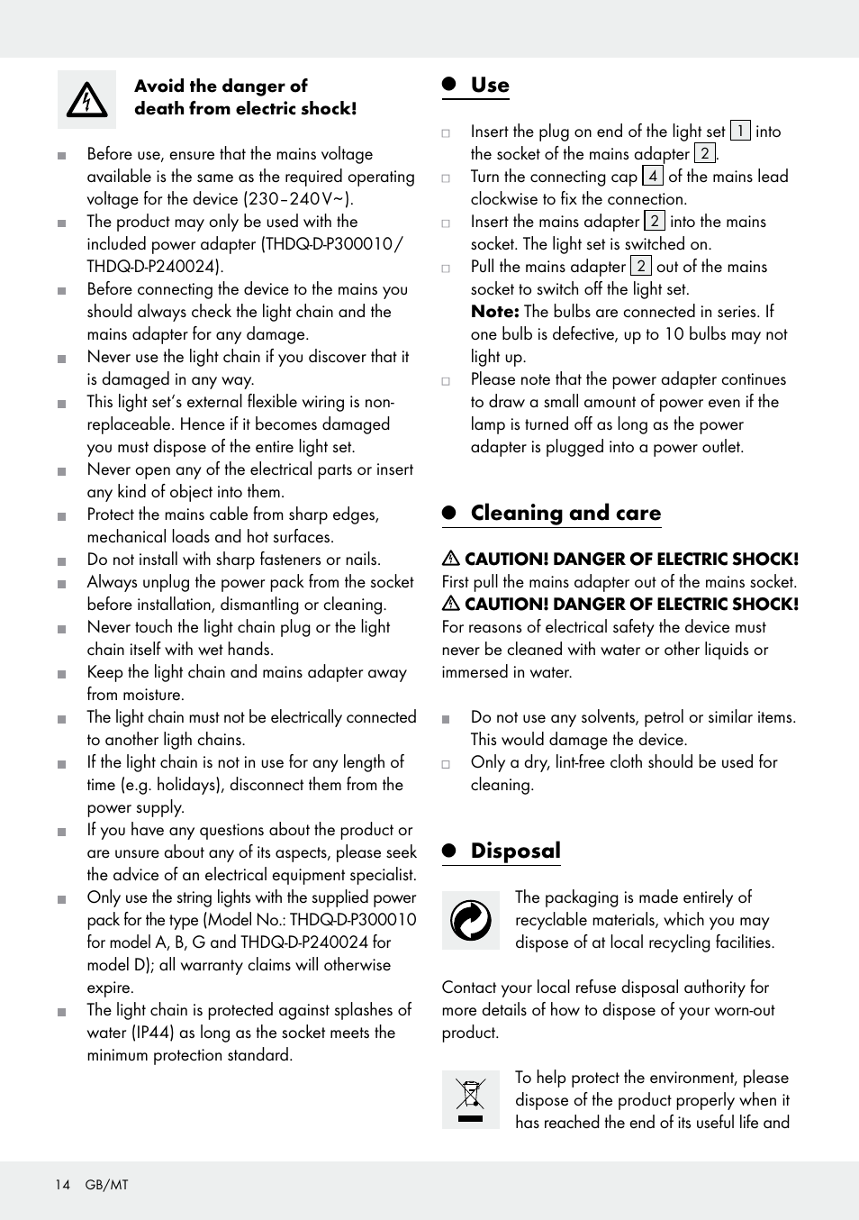 Cleaning and care, Disposal | Melinera Z31413 User Manual | Page 14 / 19