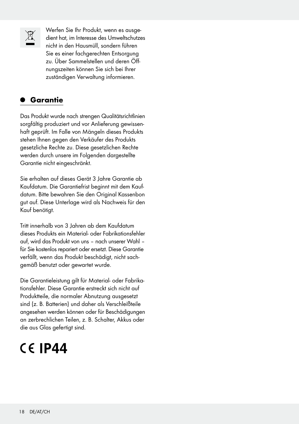 Garantie | Melinera Z31413 User Manual | Page 18 / 19
