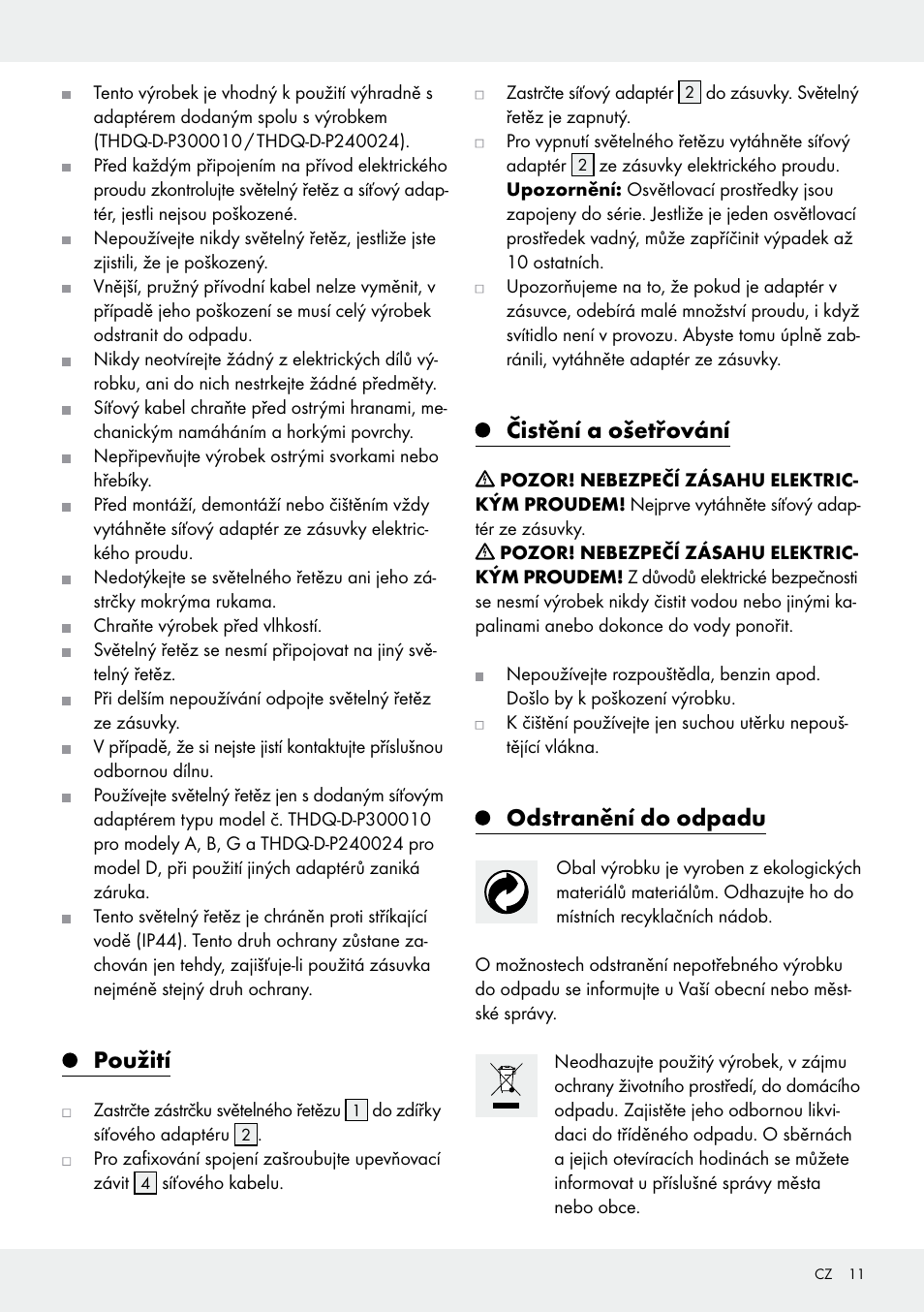 Použití, Čistění a ošetřování, Odstranění do odpadu | Melinera Z31413 User Manual | Page 11 / 19
