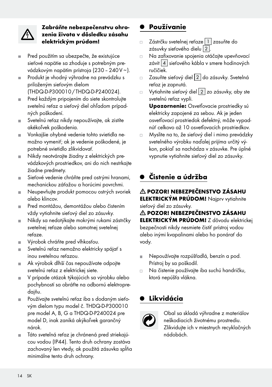 Používanie, Čistenie a údržba, Likvidácia | Melinera Z31413 User Manual | Page 14 / 19