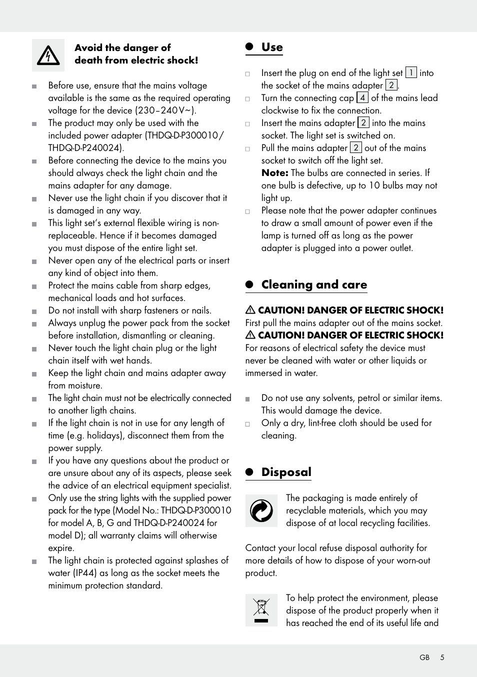 Cleaning and care, Disposal | Melinera Z31413 User Manual | Page 5 / 19