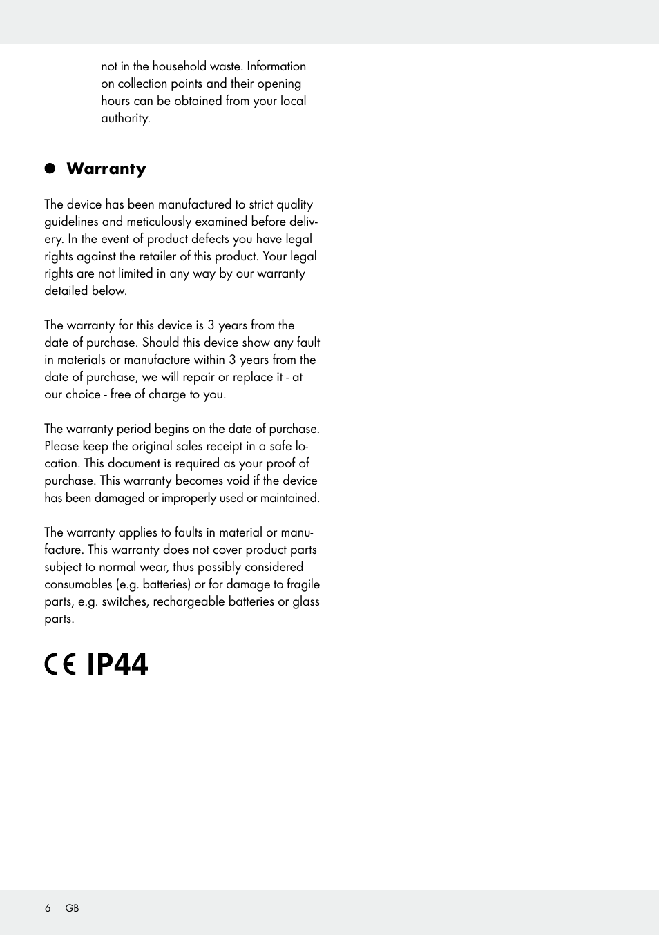 Warranty | Melinera Z31413 User Manual | Page 6 / 19