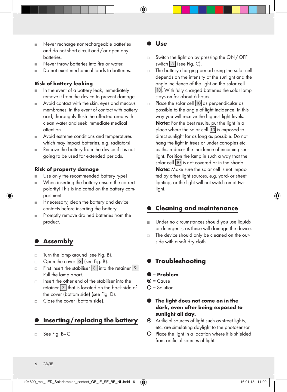 Assembly, Inserting / replacing the battery, Cleaning and maintenance | Troubleshooting | Melinera 104800-14-0х User Manual | Page 6 / 20