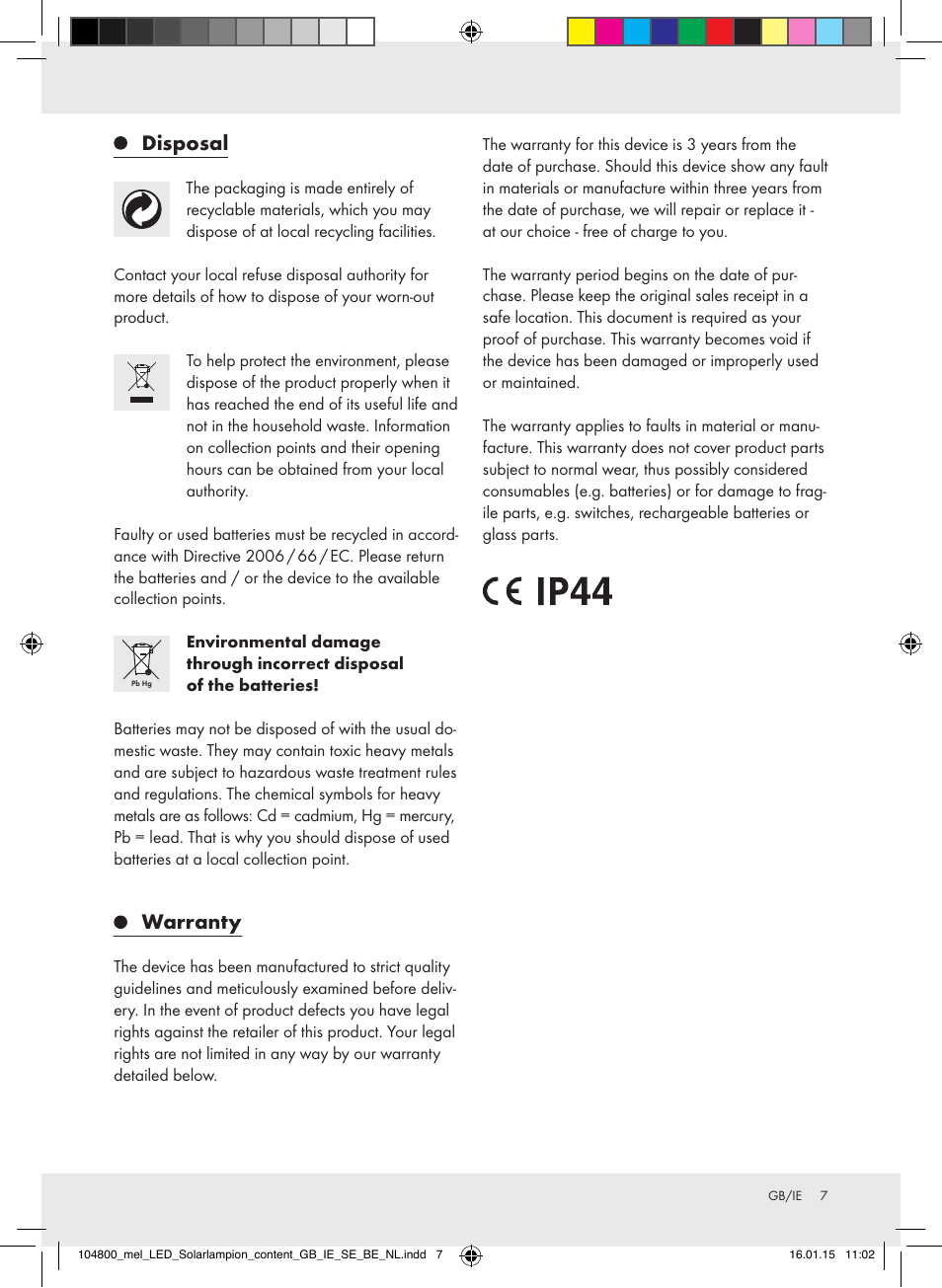 Disposal, Warranty | Melinera 104800-14-0х User Manual | Page 7 / 20